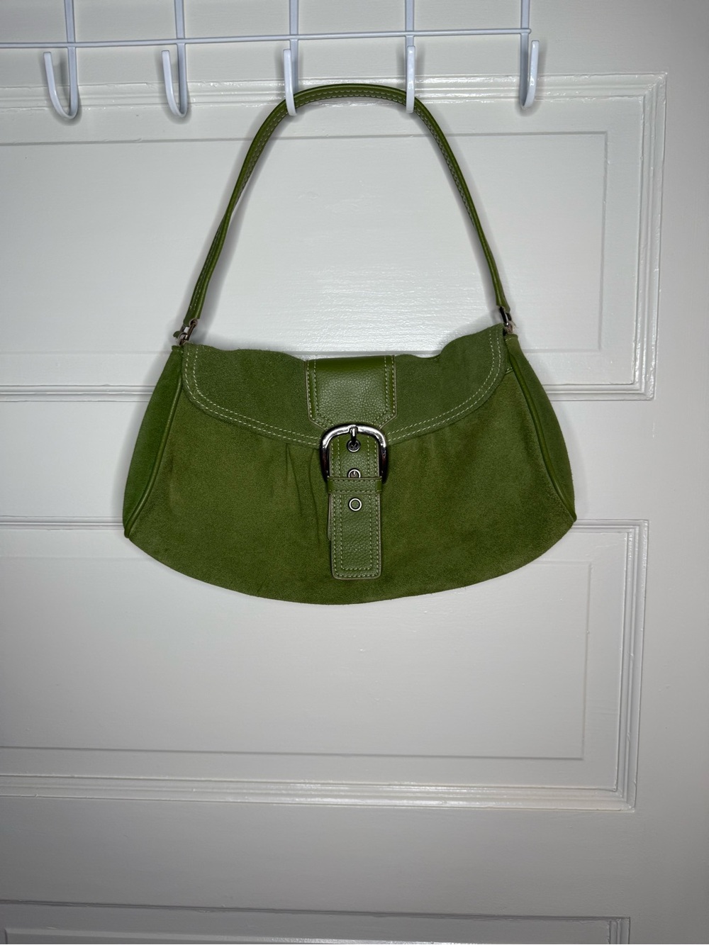 Y2K New York and co Olive Green Suede Shoulder Bag with Buckle Strap